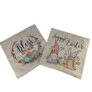 Set‎ of 2 Easter Holiday Gnome Eggs 15 3/4 x 15 3/4 Sqaure Pillow Cases